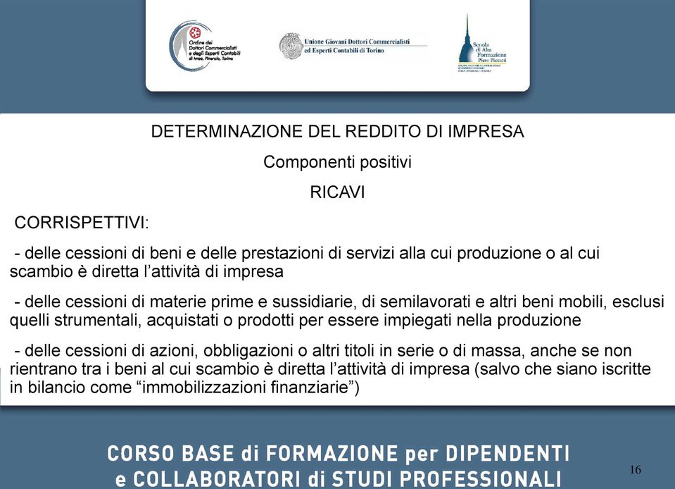 quelli strumentali, acquistati o prodotti per essere impiegati nella produzione - delle cessioni di azioni, obbligazioni o altri titoli in serie o di