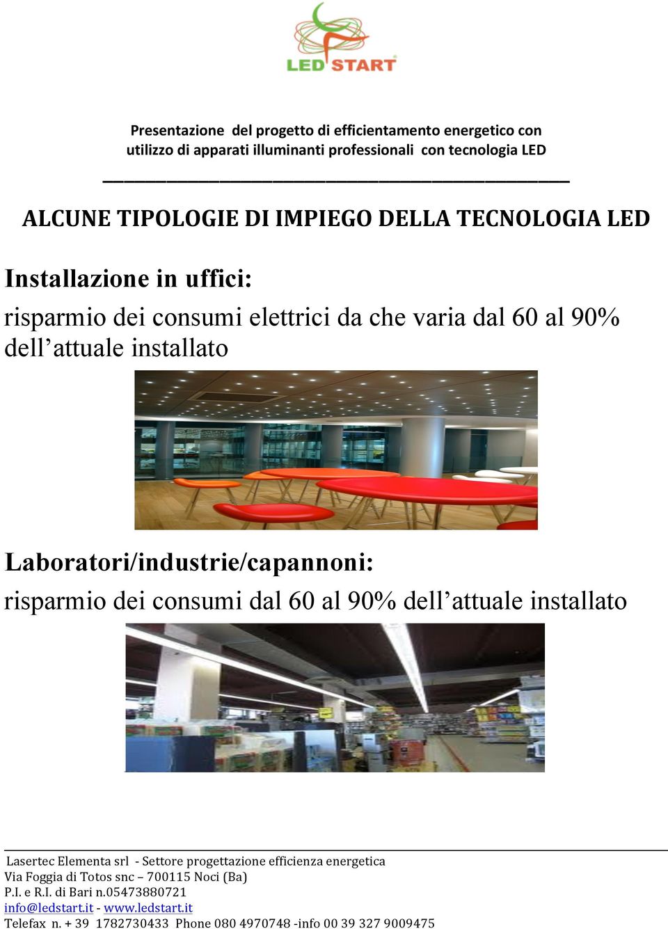 installato Laboratori/industrie/capannoni: risparmio dei consumi dal 60 al 90% dell attuale installato LasertecElementasrl.