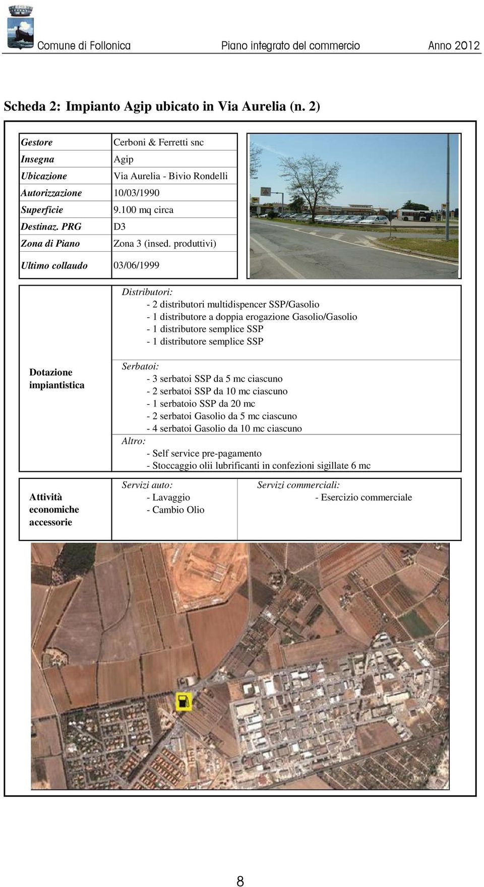 produttivi) Ultimo collaudo 03/06/1999 Distributori: - 2 distributori multidispencer SSP/Gasolio - 1 distributore a doppia erogazione Gasolio/Gasolio - 1 distributore semplice SSP - 1 distributore