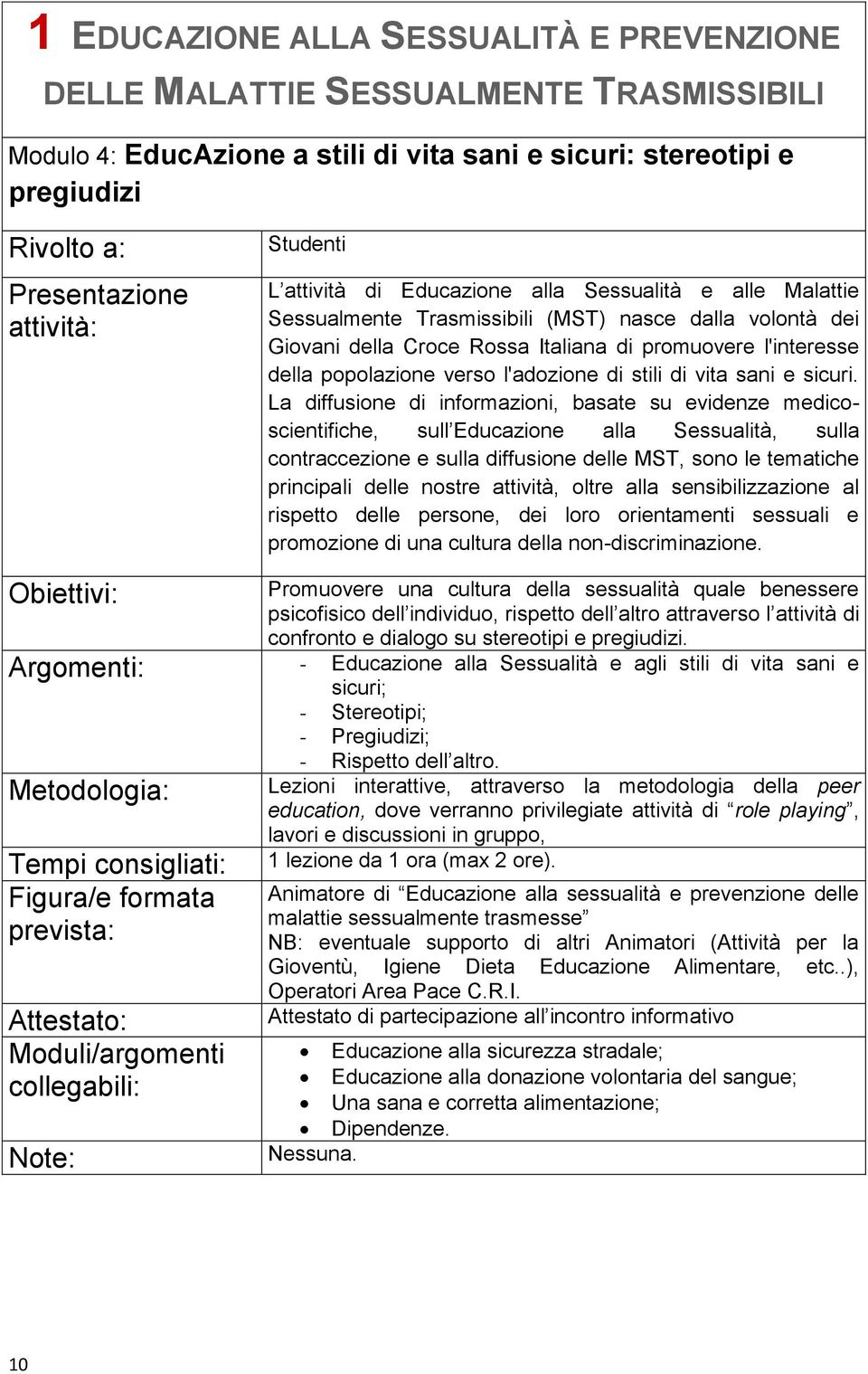 La diffusione di informazioni, basate su evidenze medicoscientifiche, sull Educazione alla Sessualità, sulla contraccezione e sulla diffusione delle MST, sono le tematiche principali delle nostre