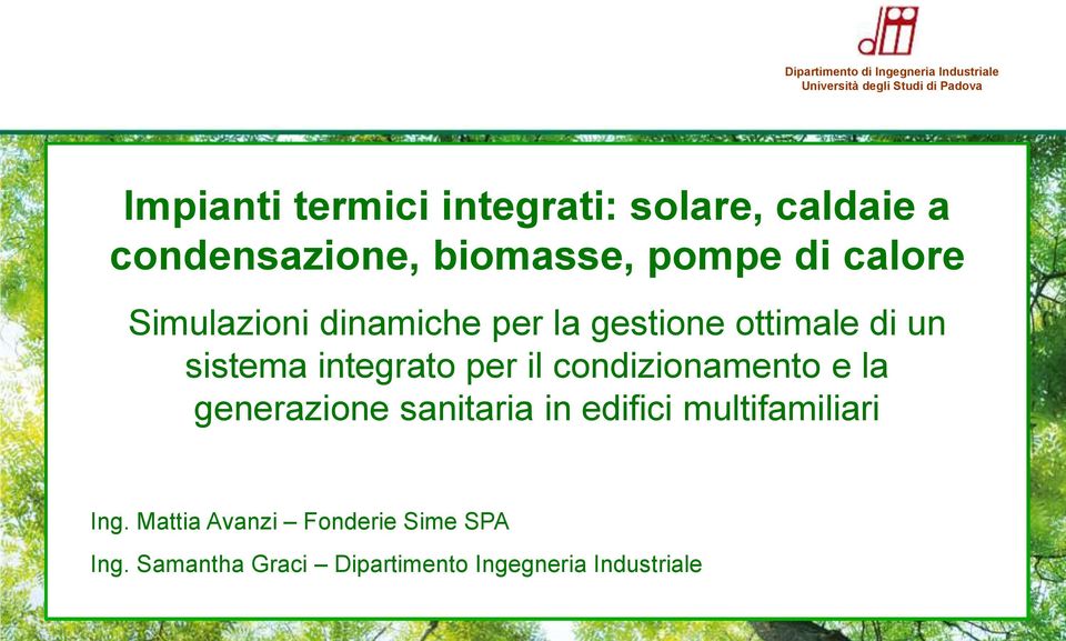 ottimale di un sistema integrato per il condizionamento e la generazione sanitaria in edifici