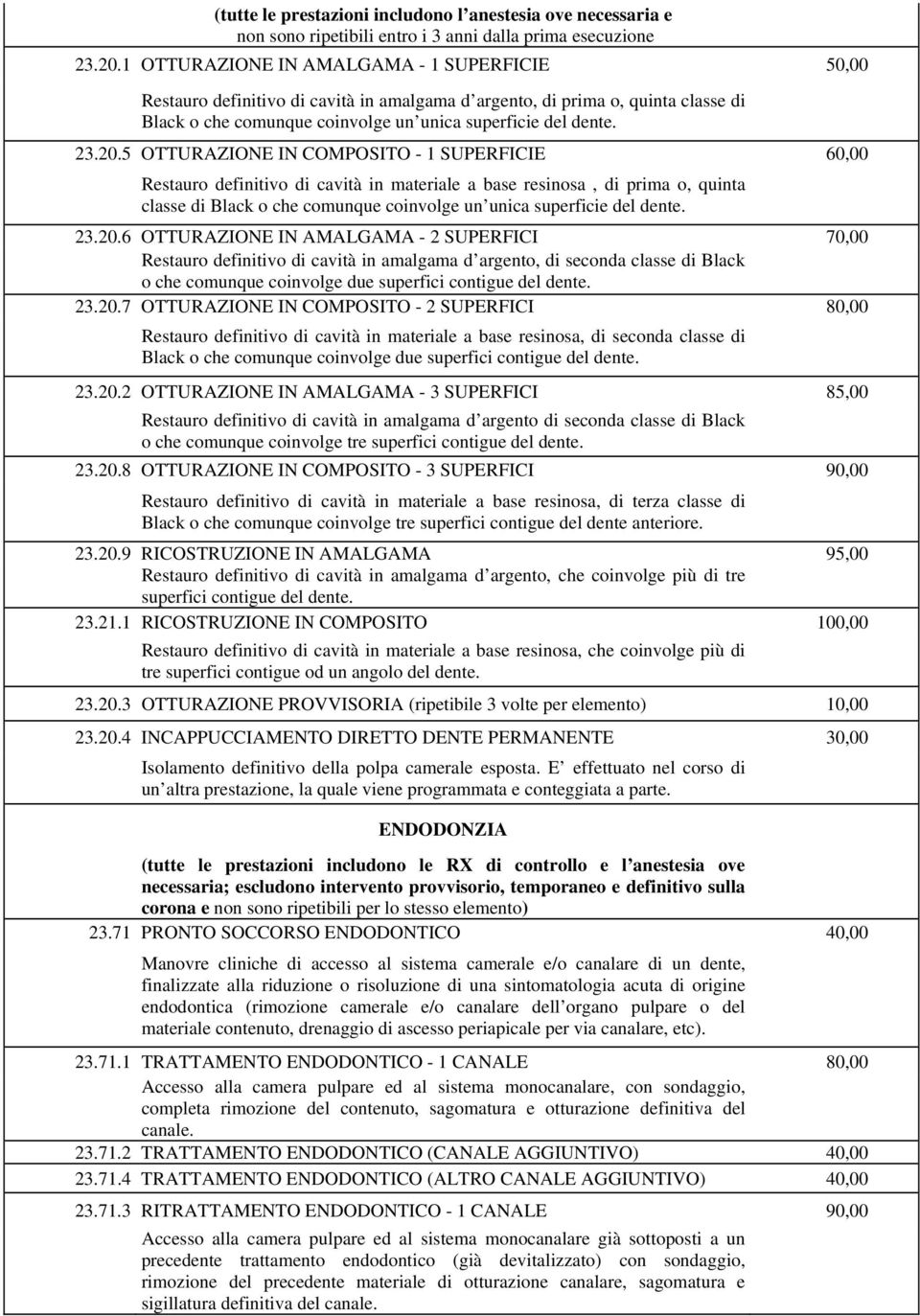 5 OTTURAZIONE IN COMPOSITO - 1 SUPERFICIE 60,00 Restauro definitivo di cavità in materiale a base resinosa, di prima o, quinta classe di Black o che comunque coinvolge un unica superficie del dente.