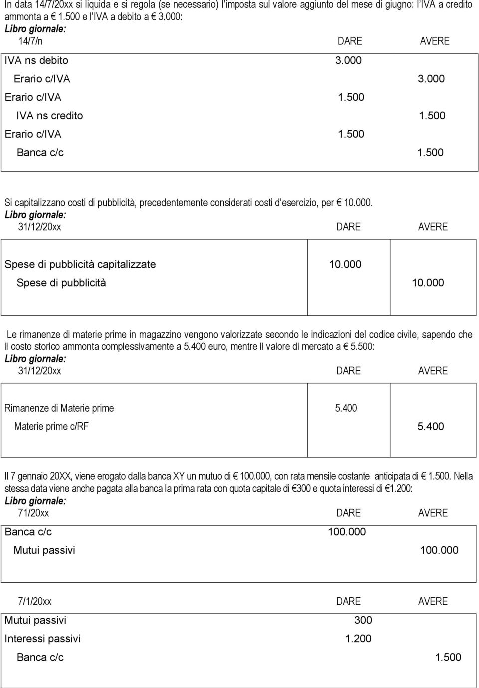 000 10.000 Le rimanenze di materie prime in magazzino vengono valorizzate secondo le indicazioni del codice civile, sapendo che il costo storico ammonta complessivamente a 5.