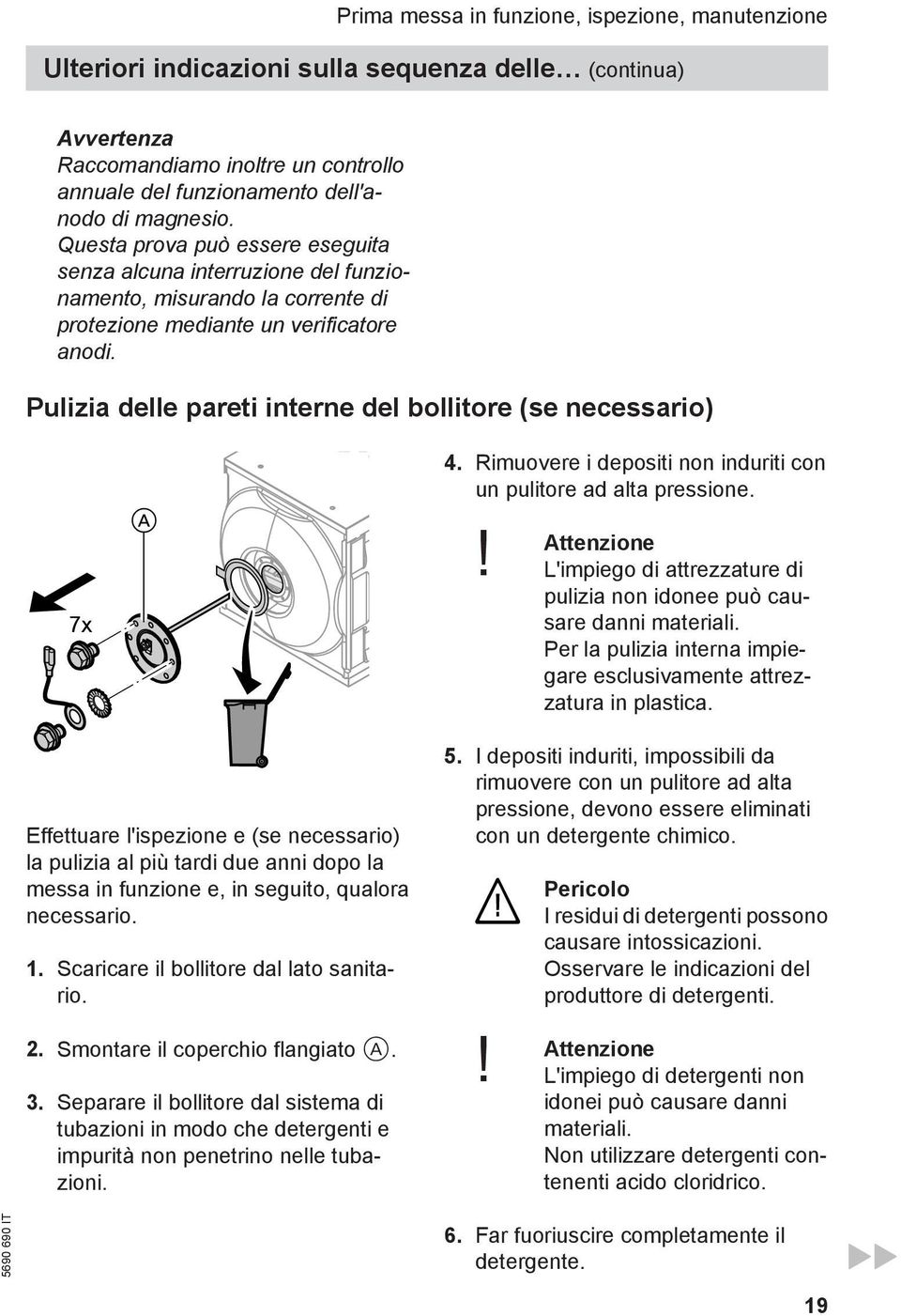 Pulizia delle pareti interne del bollitore (se necessario) 4. Rimuovere i depositi non induriti con un pulitore ad alta pressione.