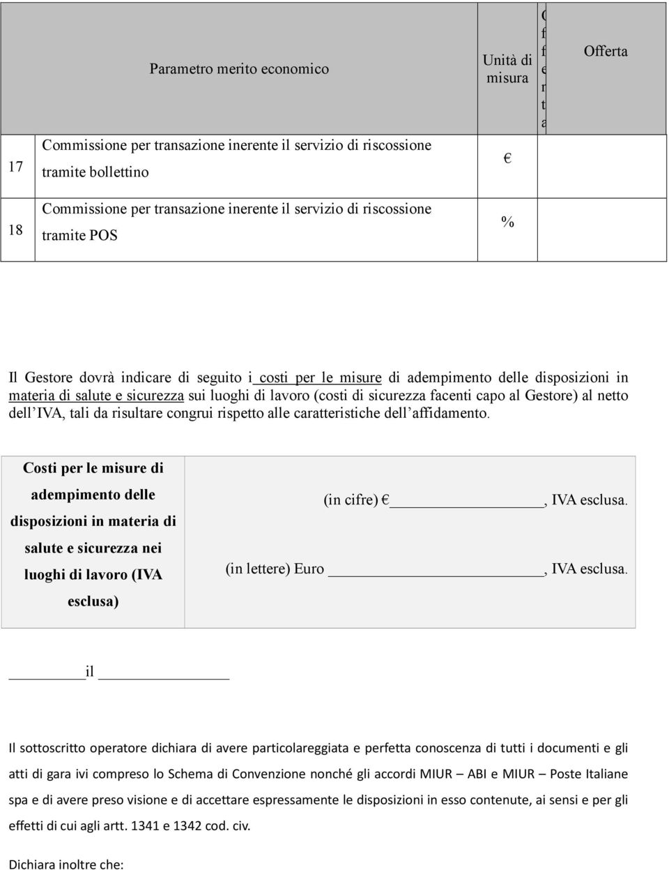 Cosi p l misu di dmpimno dll disposizioni in mi di slu sicuzz ni luoghi di lvoo (IVA sclus) (in ci), IVA sclus. (in l) Euo, IVA sclus.