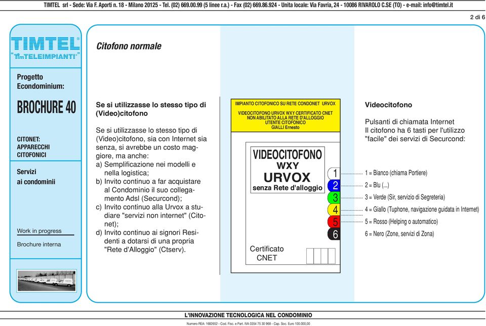 (Citonet); d) Invito continuo ai signori Residenti a dotarsi di una propria "Rete d'alloggio" (Ctserv).