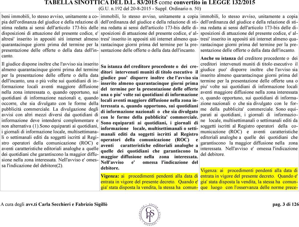 Il giudice dispone inoltre che l'avviso sia inserito almeno quarantacinque giorni prima del termine per la presentazione delle offerte o della data dell'incanto, una o più volte sui quotidiani di