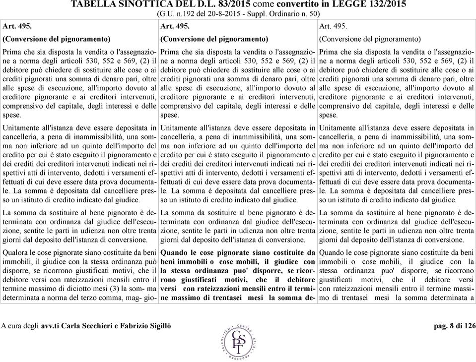 D.L. 83/2015 come convertito in LEGGE 132/2015 Prima che sia disposta la vendita o l'assegnazione a norma degli articoli 530, 552 e 569, (2) il debitore puo chiedere di sostituire alle cose o ai