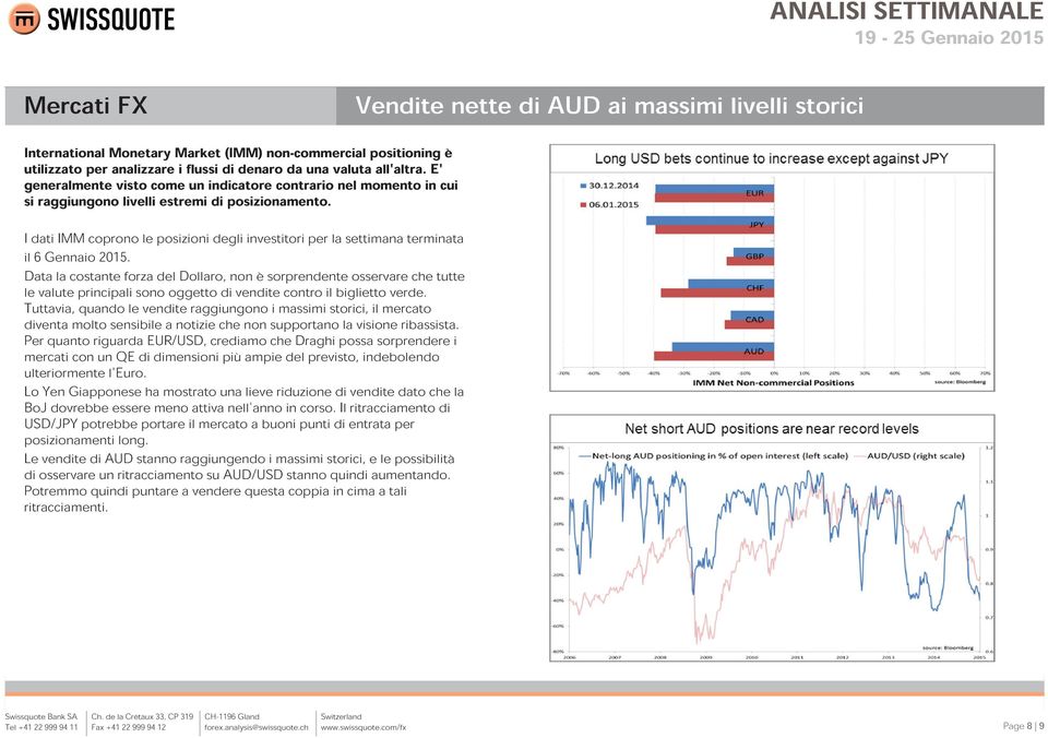 I dati IMM coprono le posizioni degli investitori per la settimana terminata il 6 Gennaio 2015.