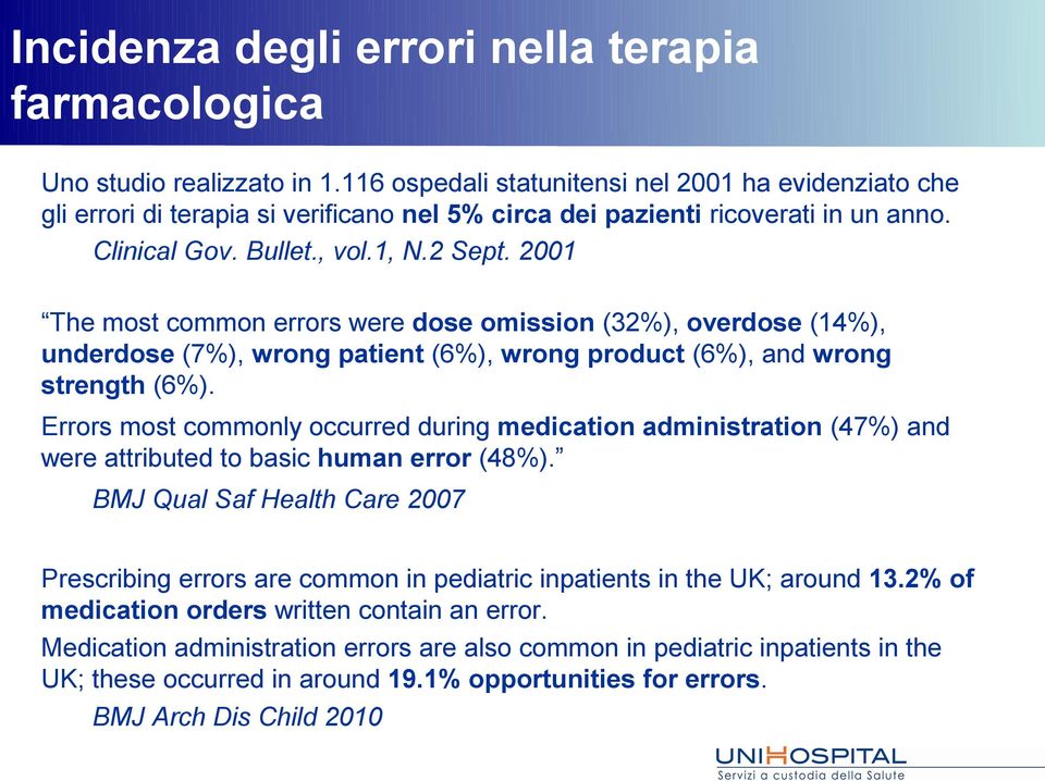 2001 The most common errors were dose omission (32%), overdose (14%), underdose (7%), wrong patient (6%), wrong product (6%), and wrong strength (6%).