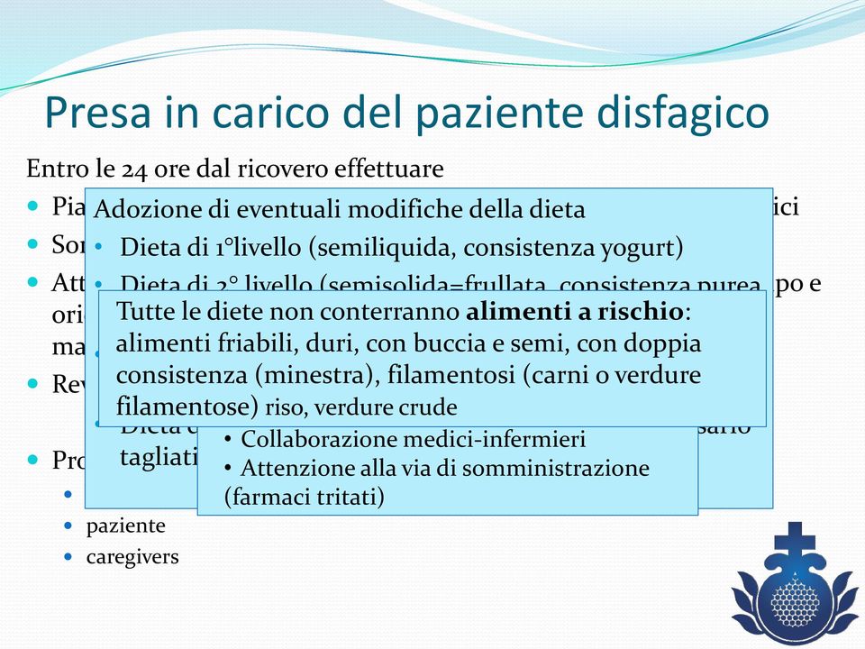 consistenza gestito nel purea tempo e orientato Tutte morbido) al le Posturare raggiungimento diete non conterranno il paziente di obiettivi alimenti al momento di stabilizzazione, a rischio: del