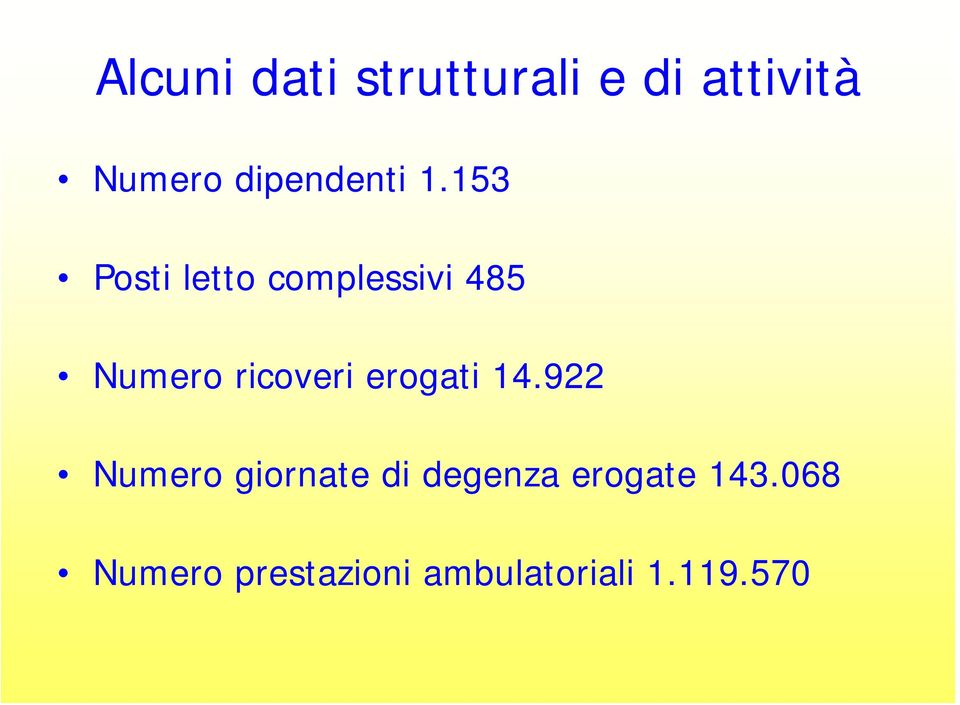 153 Posti letto complessivi 485 Numero ricoveri