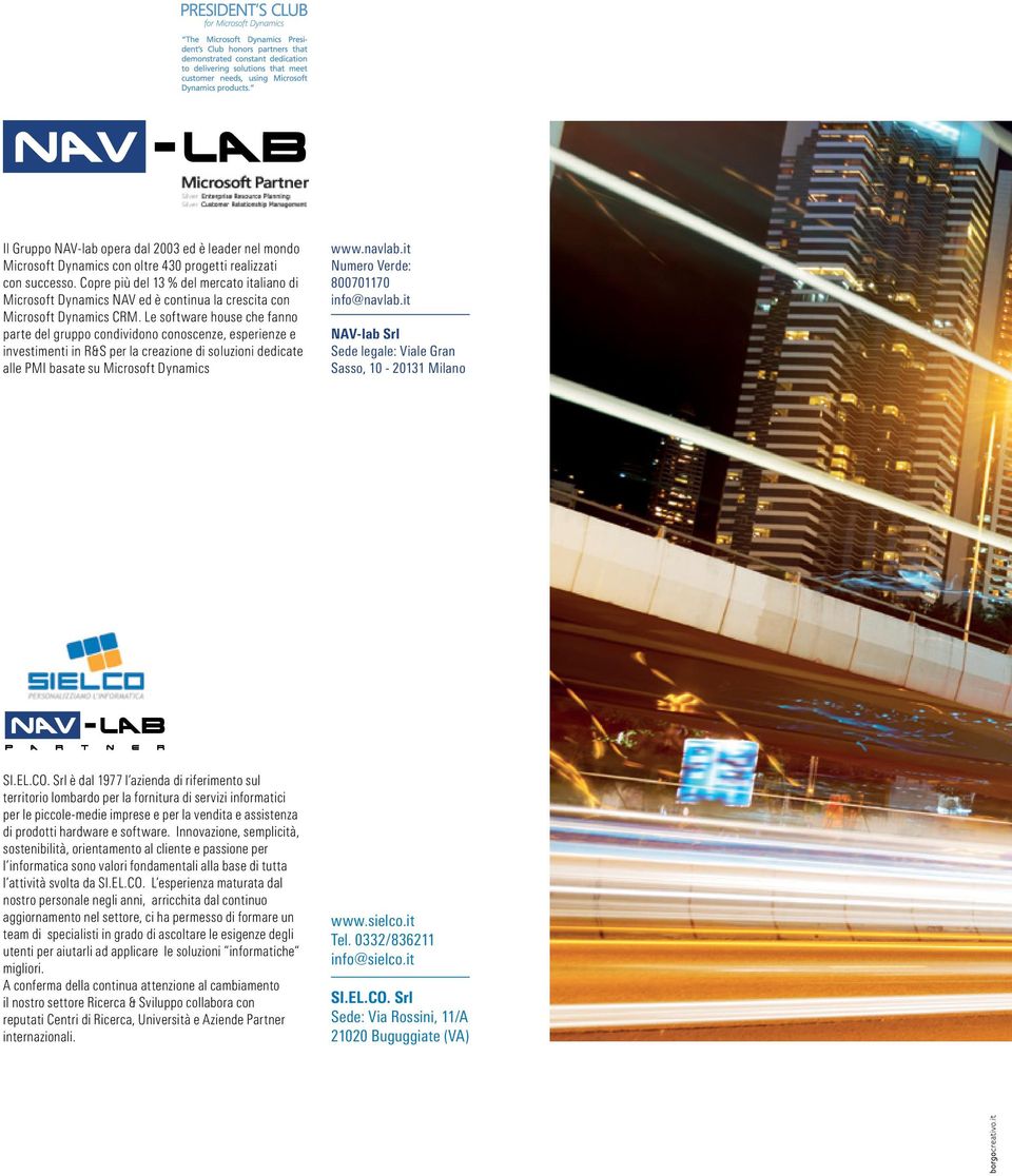 it Numero Verde: 800701170 info@navlab.it NAV-lab Srl Sede legale: Viale Gran Sasso, 10-20131 Milano SI.EL.CO.