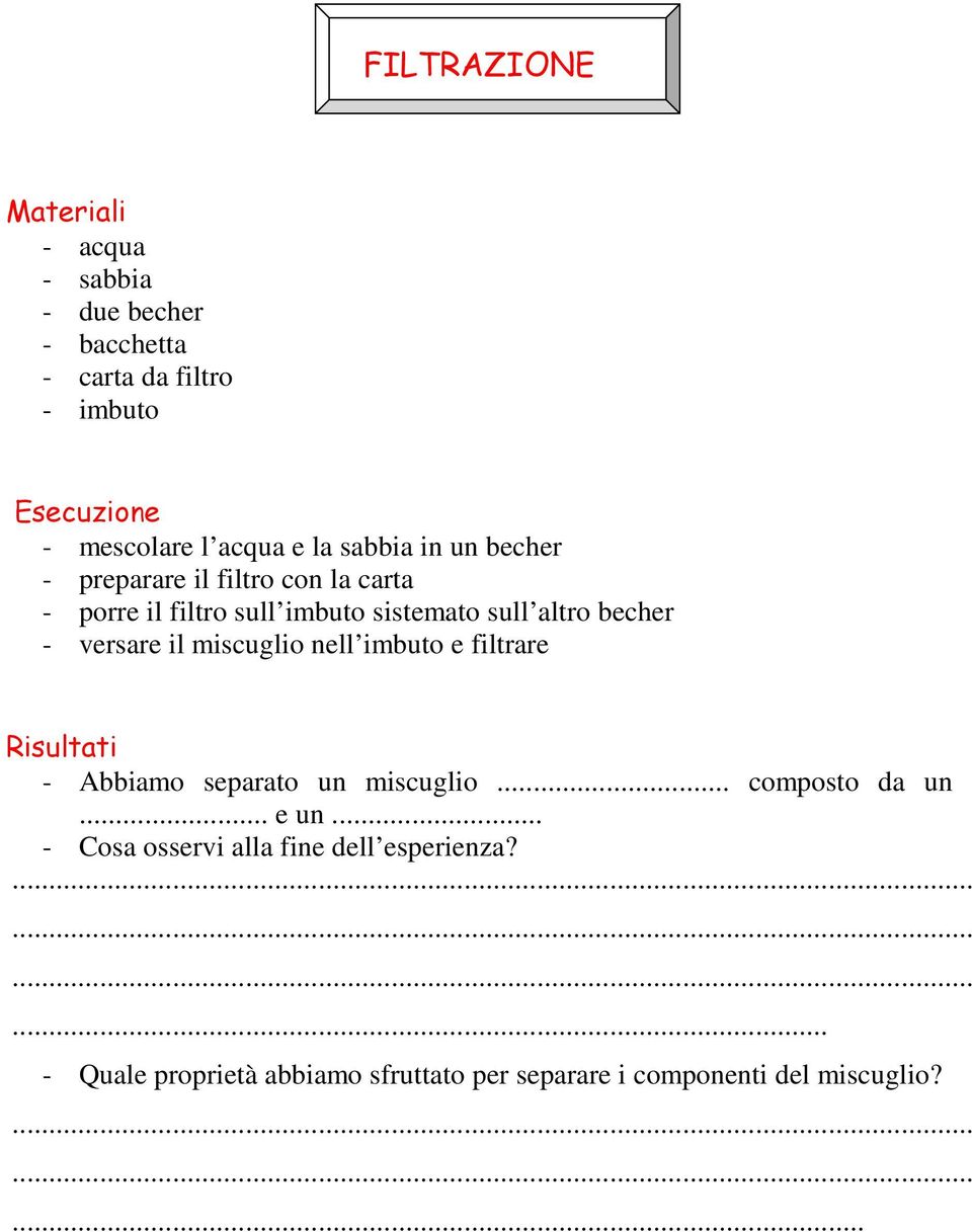 porre il filtro sull imbuto sistemato sull altro becher - versare il miscuglio