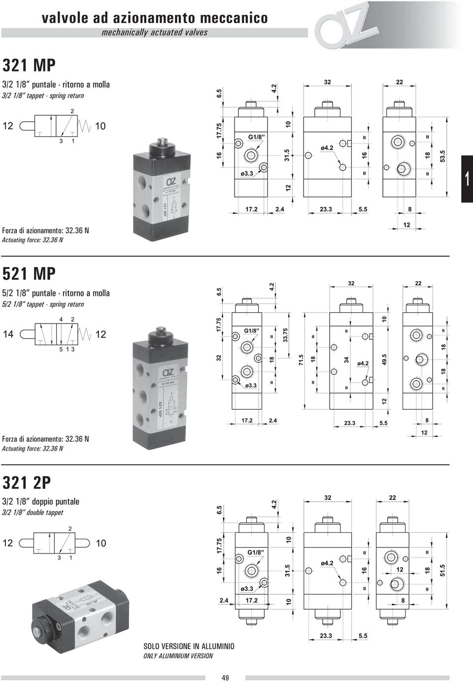 6 N 5 MP 5/ /8 puntale - ritorno a molla 5/ /8 tappet - spring