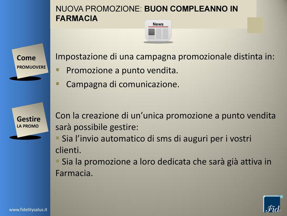 Gestire LA PROMO Con la creazione di un unica promozione a punto vendita sarà possibile gestire: