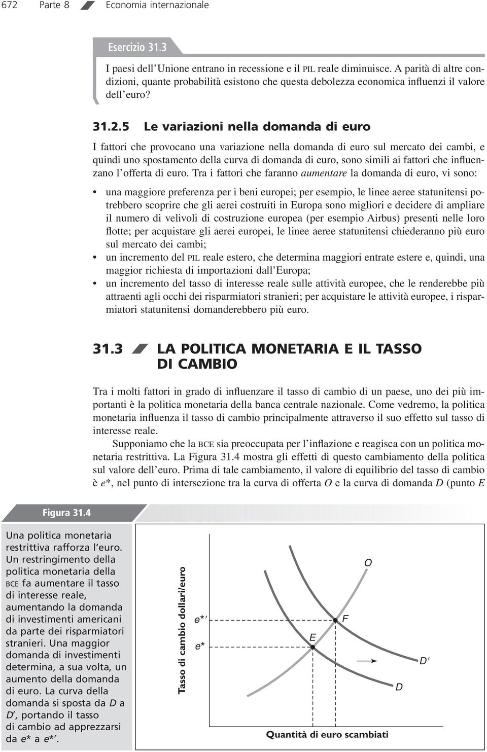 3 / LA POLITICA MONETARIA E IL TASSO DI CAMBIO I fattori che provocano una variazione nella domanda di euro sul mercato dei cambi, e