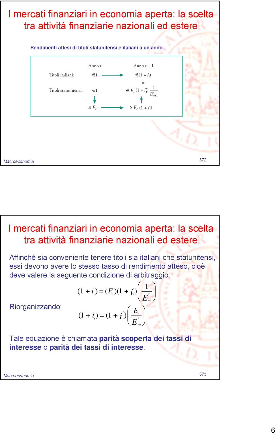 ialiani ch sauninsi, ssi dvono avr lo ssso asso di rndimno aso, cioè dv valr la sgun condizion di arbiraggio: * 1 (1 + i) ( E)( 1 + )