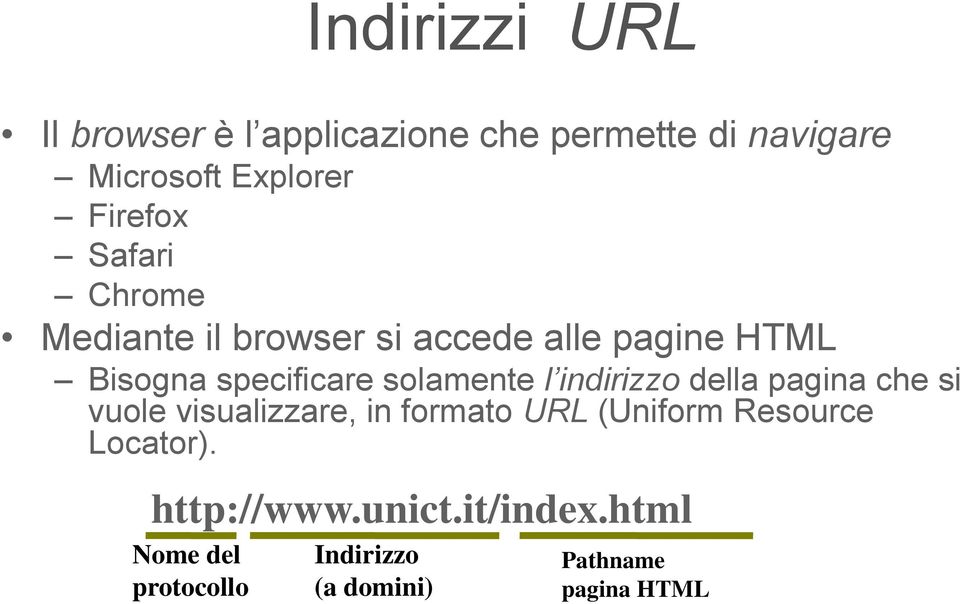 solamente l indirizzo della pagina che si vuole visualizzare, in formato URL (Uniform