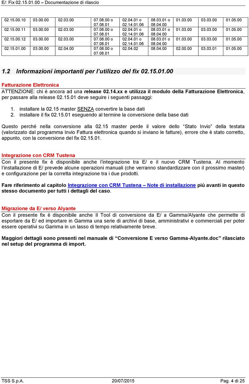 2 Infrmazini imprtanti per l utilizz del fix 02.15.01.00 Fatturazine Elettrnica ATTENZIONE: chi è ancra ad una release 02.14.