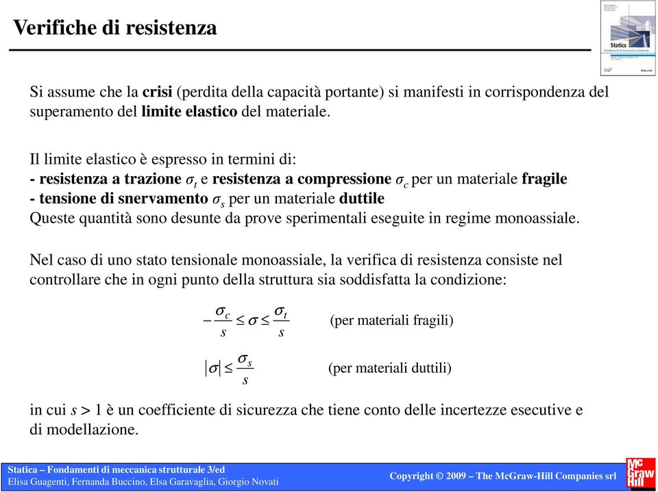 quantità sono desunte da prove sperimentali eseguite in regime monoassiale.