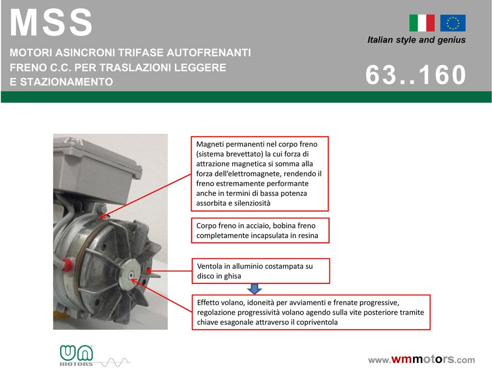 forza dell elettromagnete, rendendo il freno estremamente performante anche in termini di bassa potenza assorbita e silenziosità Corpo freno in