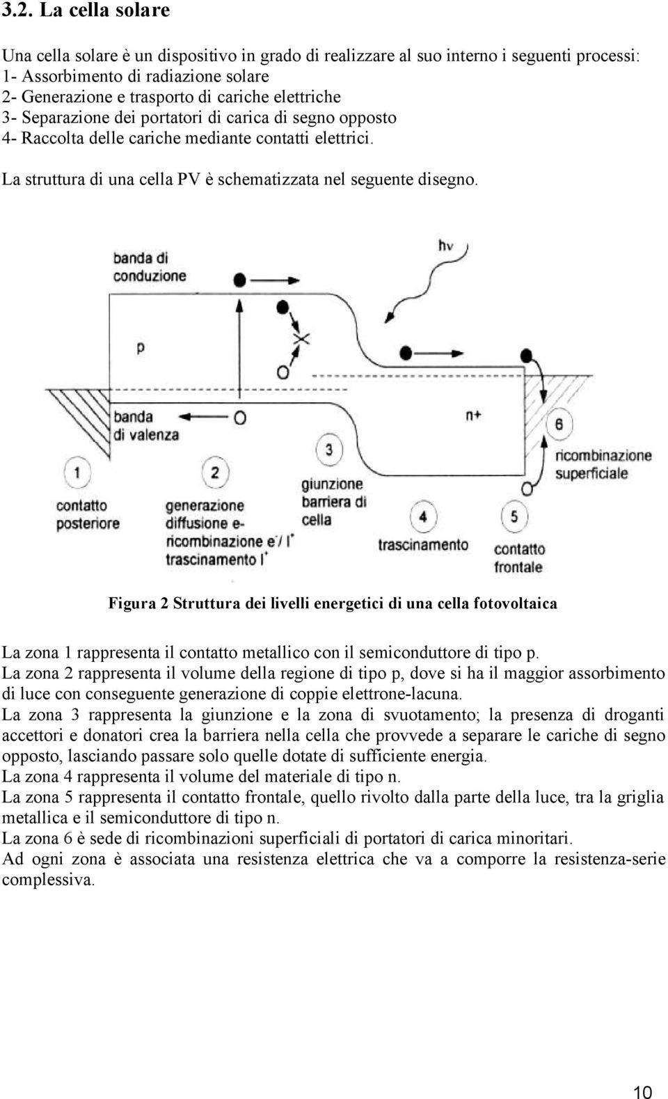 Figura 2 Struttura dei livelli energetici di una cella fotovoltaica La zona 1 rappresenta il contatto metallico con il semiconduttore di tipo p.