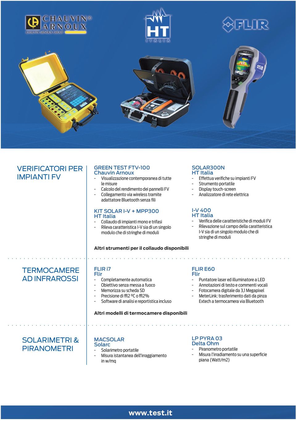 verifiche su impianti FV Strumento portatile Display touchscreen Analizzatore di rete elettrica IV 400 HT Italia Verifica delle caratteristiche di moduli FV Rilevazione sul campo della caratteristica