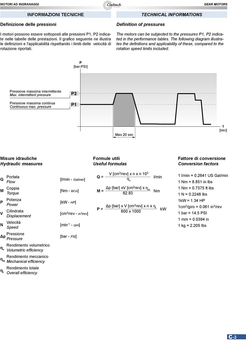 Definition of pressures EHIL IOMIOS he motors can be subjected to the pressures P1, P2 indicated in the performance tables.