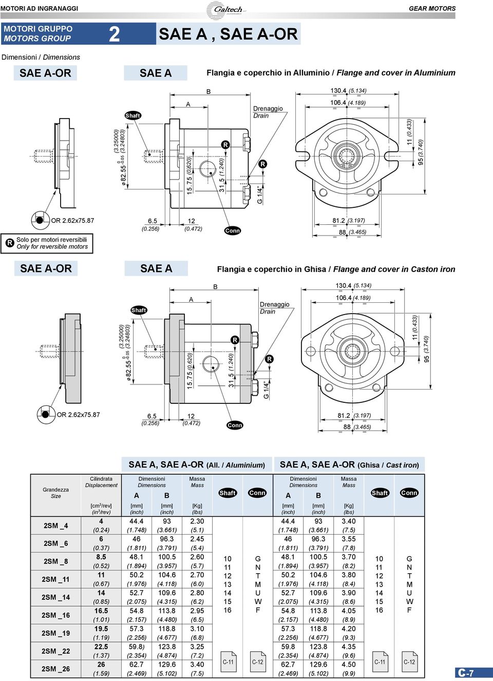 465) Solo per motori reversibili Only for reversible motors SE -O SE langia e coperchio in hisa / lange and cover in aston iron 130.4 (5.134) 106.4 (4.189) (3.25000) (3.24803) (0.433) 11 (3.