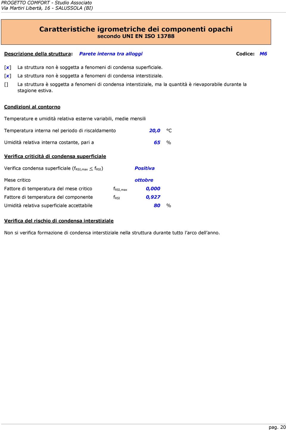 [] La struttura è soggetta a fenomeni di condensa interstiziale, ma la quantità è rievaporabile durante la stagione estiva.