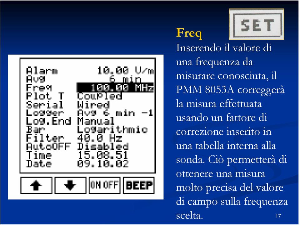 correzione inserito in una tabella interna alla sonda.