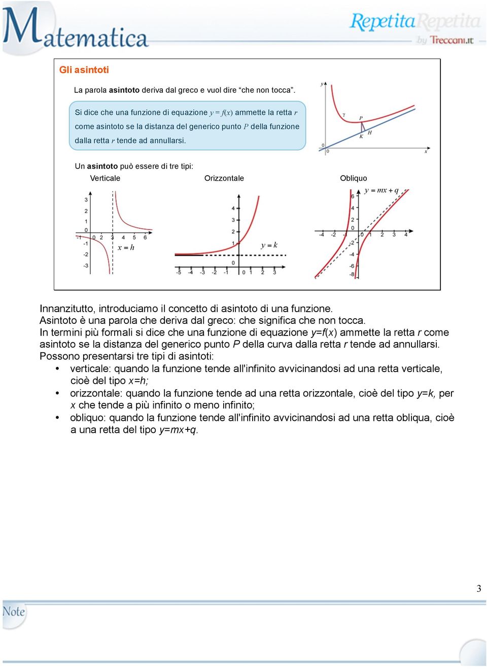 Un asintoto può essere di tre tipi: Verticale Orizzontale Obliquo y = m + q = h y = k Innanzitutto, introduciamo il concetto di asintoto di una unzione.