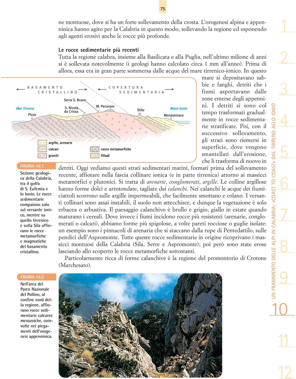 1 Mar Tirreno B A S A M E N T O C R I S T A L L I N O Pizzo argille, arenarie calcari graniti FIGURA 10.1 Sezione geologica della Calabria, tra il golfo di S. Eufemia e lo Ionio.