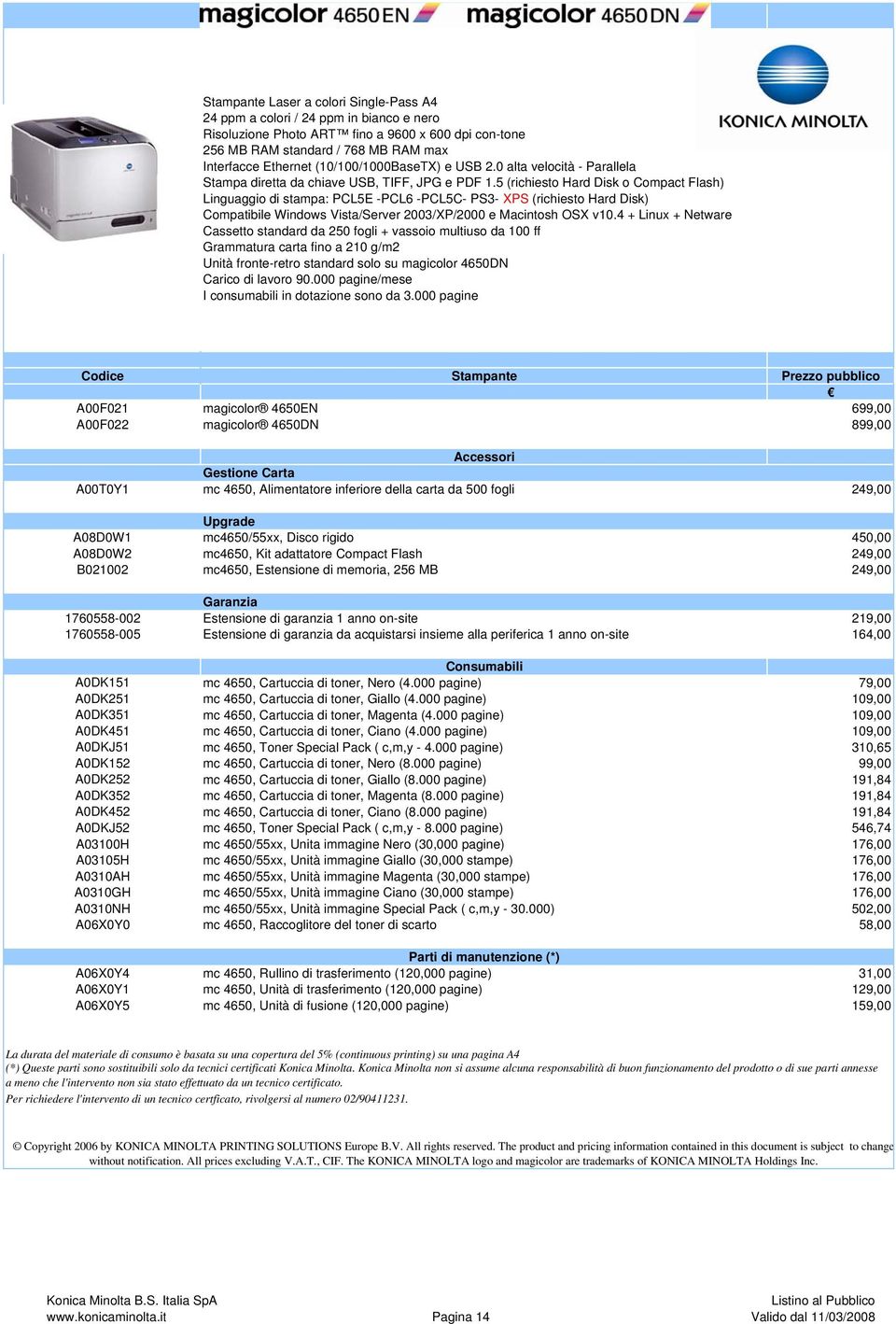 5 (richiesto Hard Disk o Compact Flash) Linguaggio di stampa: PCL5E -PCL6 -PCL5C- PS3- PS (richiesto Hard Disk) Compatibile Windows Vista/Server 2003/P/2000 e Macintosh OS v10.