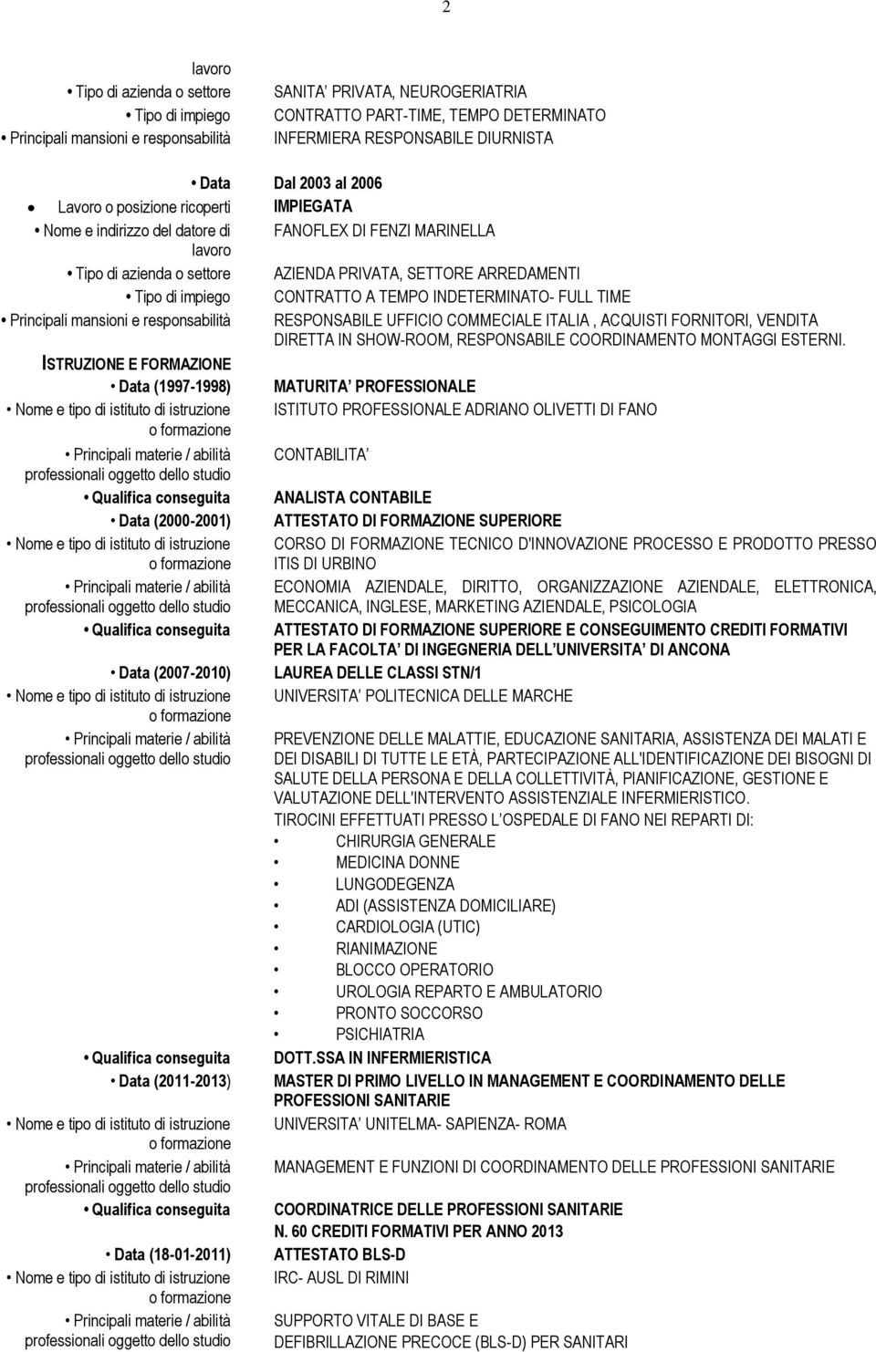 TEMPO INDETERMINATO- FULL TIME Principali mansioni e responsabilità RESPONSABILE UFFICIO COMMECIALE ITALIA, ACQUISTI FORNITORI, VENDITA DIRETTA IN SHOW-ROOM, RESPONSABILE COORDINAMENTO MONTAGGI