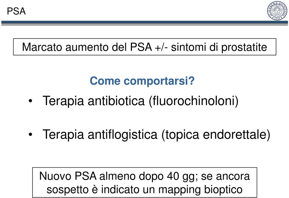 Terapia antibiotica (fluorochinoloni) Terapia