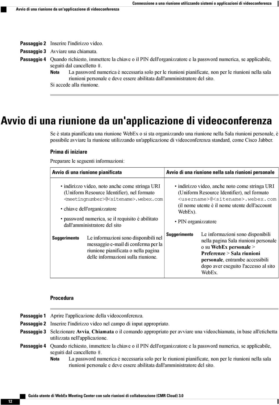 Nota La password numerica è necessaria solo per le riunioni pianificate, non per le riunioni nella sala riunioni personale e deve essere abilitata dall'amministratore del sito.