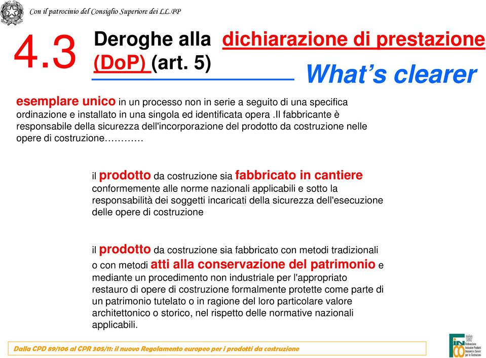 il fabbricante è responsabile della sicurezza dell'incorporazione del prodotto da costruzione nelle opere di costruzione il prodotto da costruzione sia fabbricato in cantiere conformemente alle norme