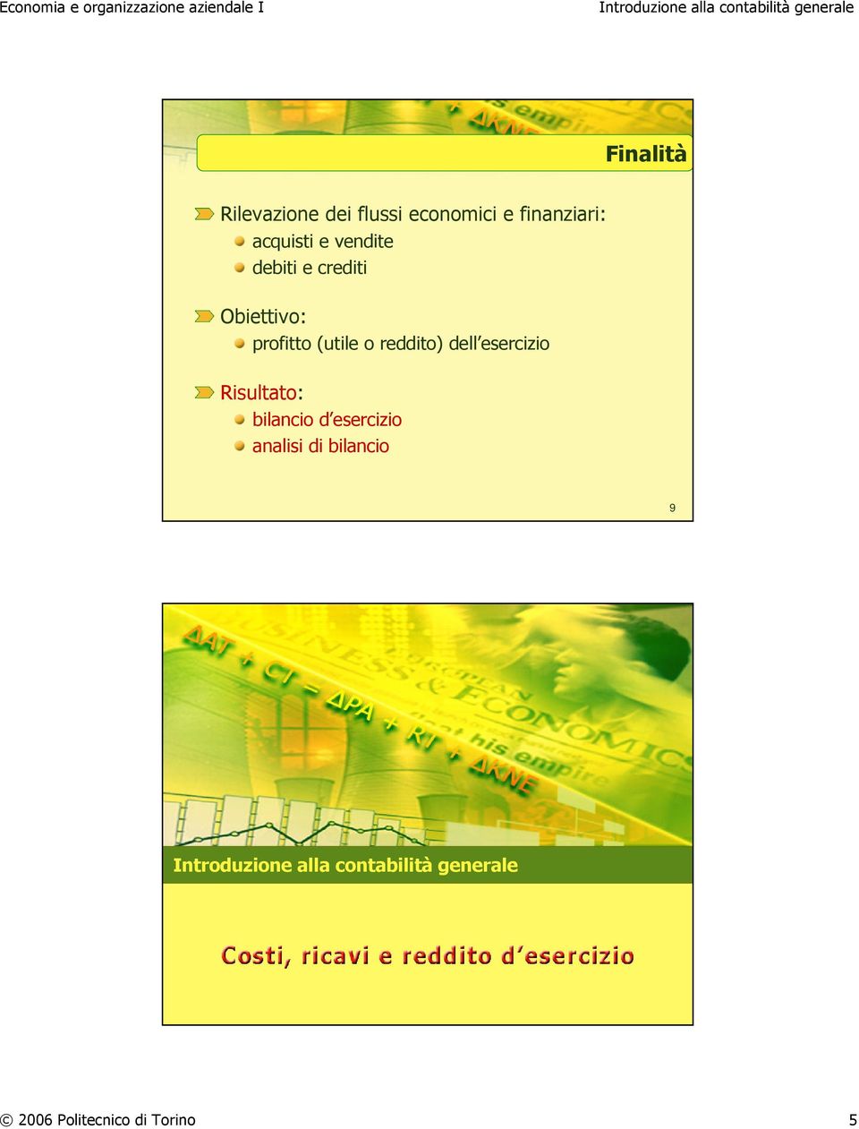 (utile o reddito) dell esercizio Risultato: bilancio d