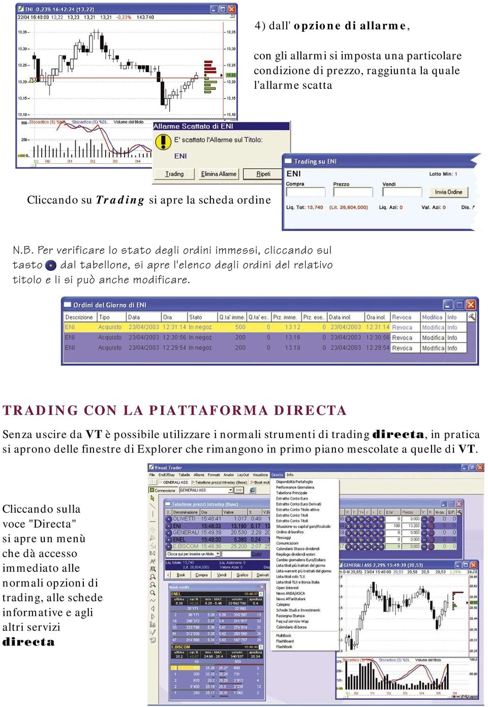 TRADING CON LA PIATTAFORMA DIRECTA Senza uscire da VT è possibile utilizzare i normali strumenti di trading directa, in pratica si aprono delle finestre di Explorer che rimangono