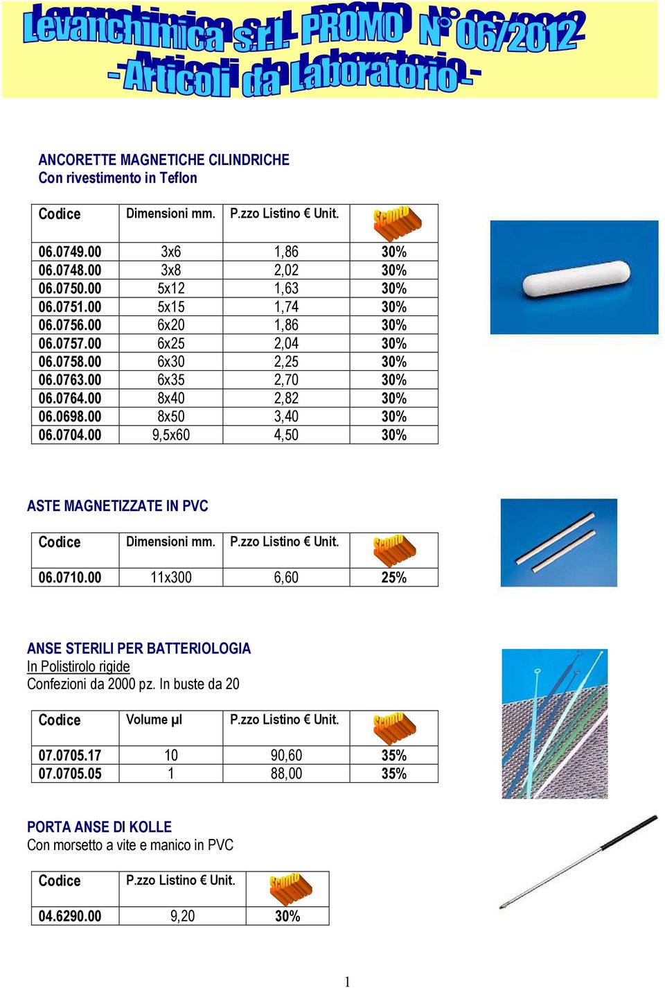 00 9,5x60 4,50 ASTE MAGNETIZZATE IN PVC Dimensioni mm. P.zzo Unit. 06.0710.