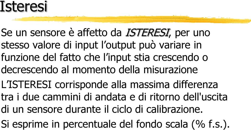 ISTERESI corrisponde alla massima differenza tra i due cammini di andata e di ritorno dell'uscita