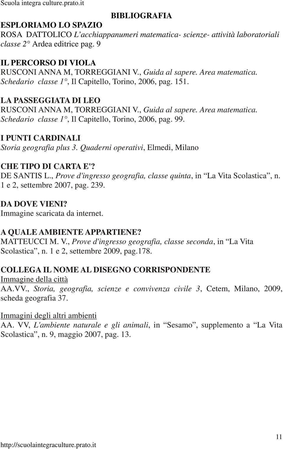 I PUNTI CARDINALI Storia geografia plus 3. Quaderni operativi, Elmedi, Milano CHE TIPO DI CARTA E'? DE SANTIS L., Prove d'ingresso geografia, classe quinta, in La Vita Scolastica, n.