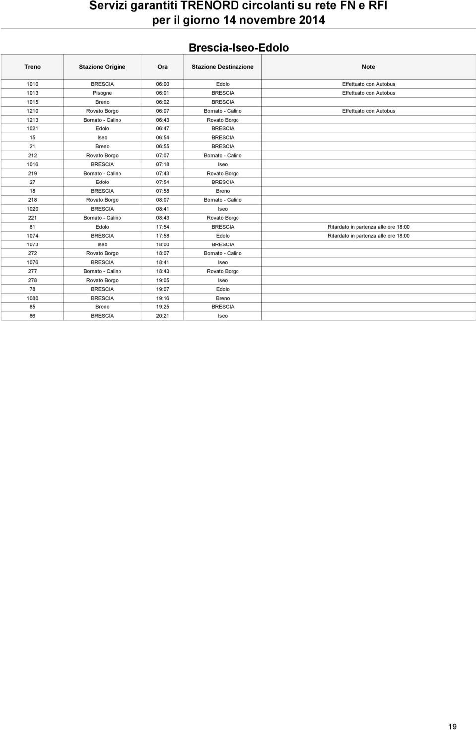 Calino 07:43 Rovato Borgo 27 Edolo 07:54 BRESCIA 18 BRESCIA 07:58 Breno 218 Rovato Borgo 08:07 Bornato - Calino 1020 BRESCIA 08:41 Iseo 221 Bornato - Calino 08:43 Rovato Borgo 81 Edolo 17:54 BRESCIA