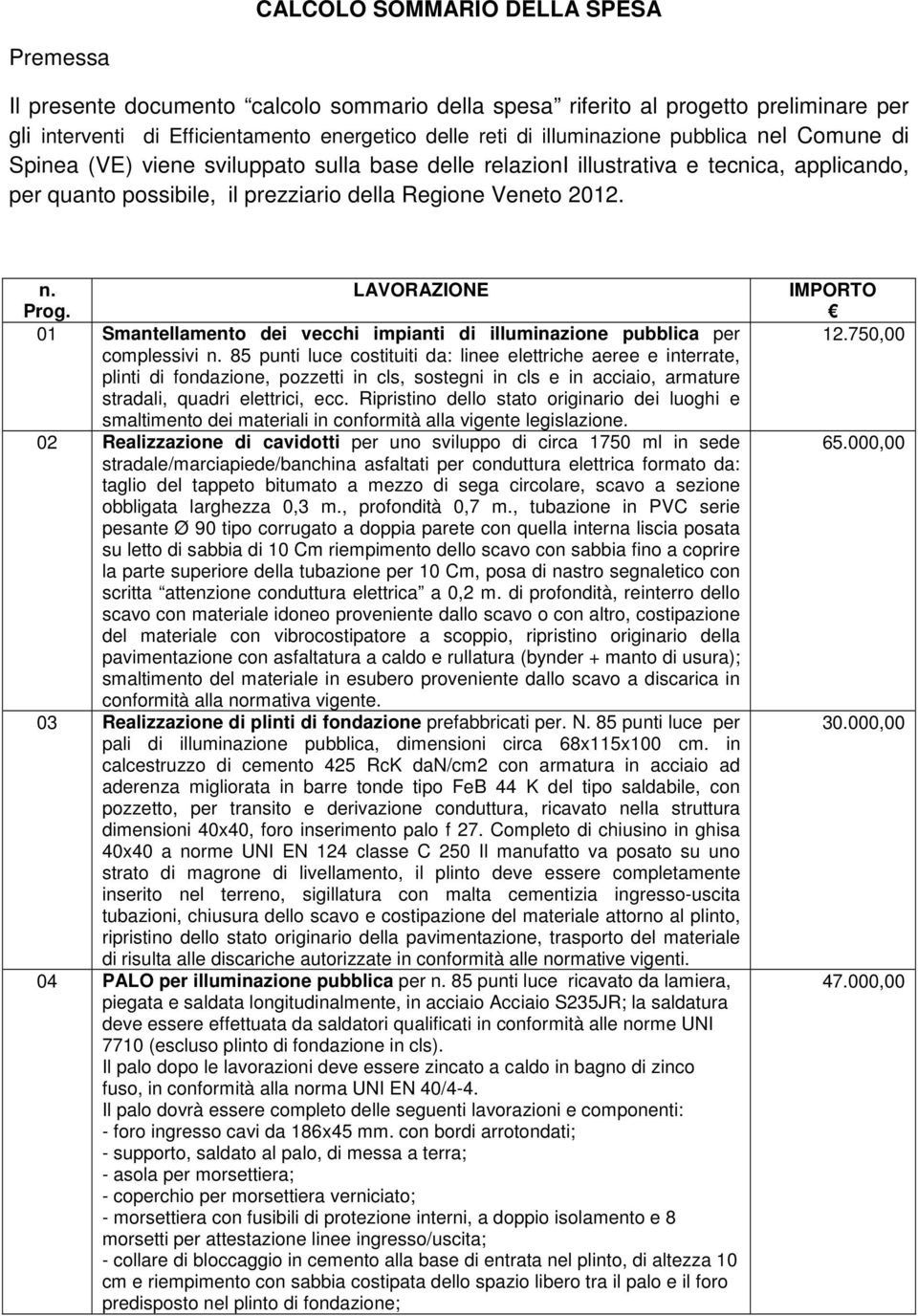 01 Smantellamento dei vecchi impianti di illuminazione pubblica per complessivi n.