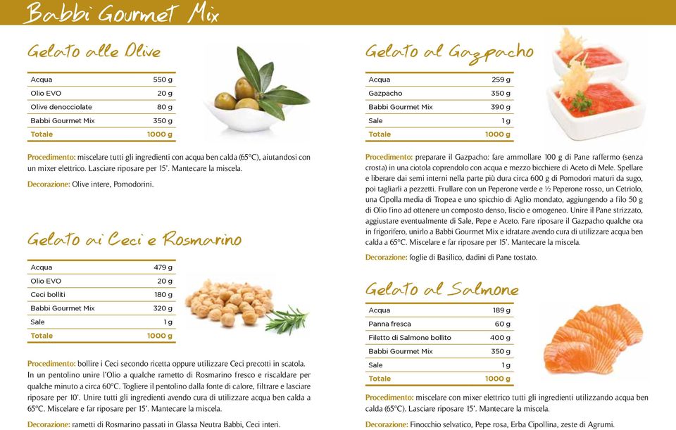 Gelato ai Ceci e Rosmarino Olio EVO Ceci bolliti 479 g 20 g 320 g Procedimento: bollire i Ceci secondo ricetta oppure utilizzare Ceci precotti in scatola.