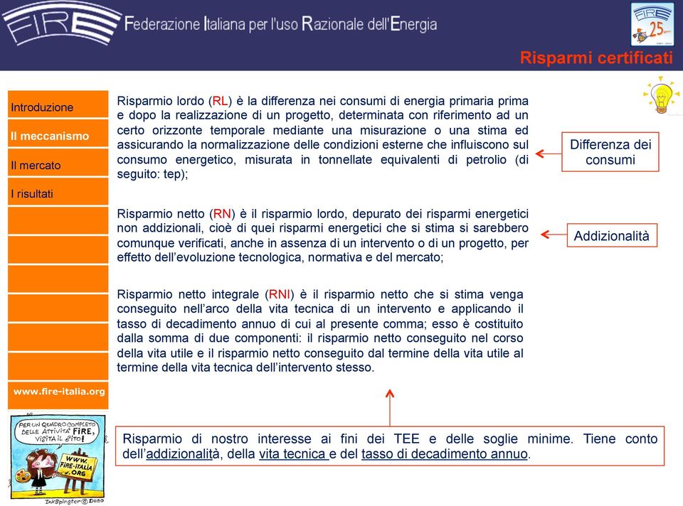 tep); Differenza dei consumi Risparmio netto (RN) è il risparmio lordo, depurato dei risparmi energetici non addizionali, cioè di quei risparmi energetici che si stima si sarebbero comunque