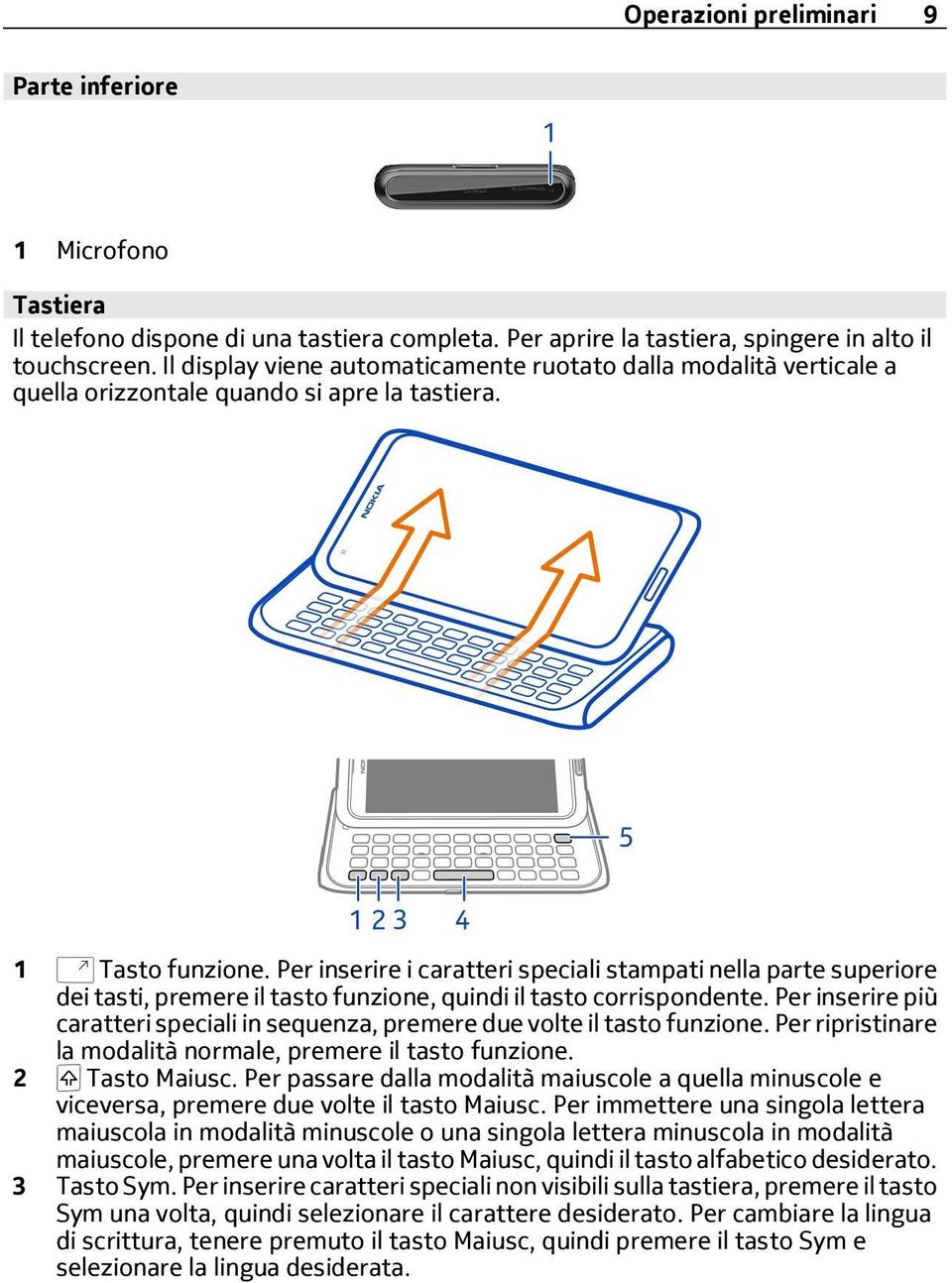 Per inserire i caratteri speciali stampati nella parte superiore dei tasti, premere il tasto funzione, quindi il tasto corrispondente.