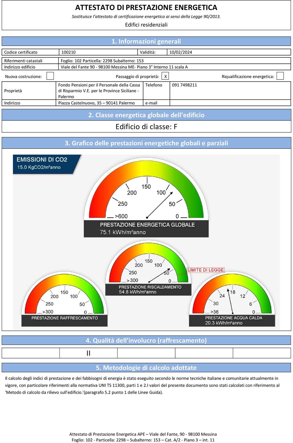 scala A Nuova costruzione: Passaggio di proprietà: X Riqualificazione energetica: Fondo Pensioni per il Personale della Cassa 091 7498211 Proprietà di Risparmio V.E.